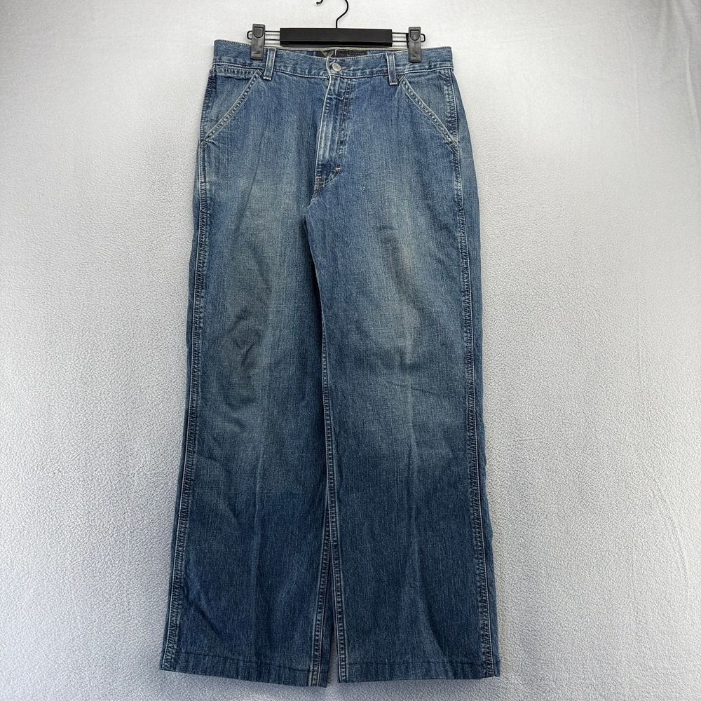 Vintage Express Jeans Mens 31 FIT 30x28 Blue Wide Leg Worker Carpenter Y2K Baggy